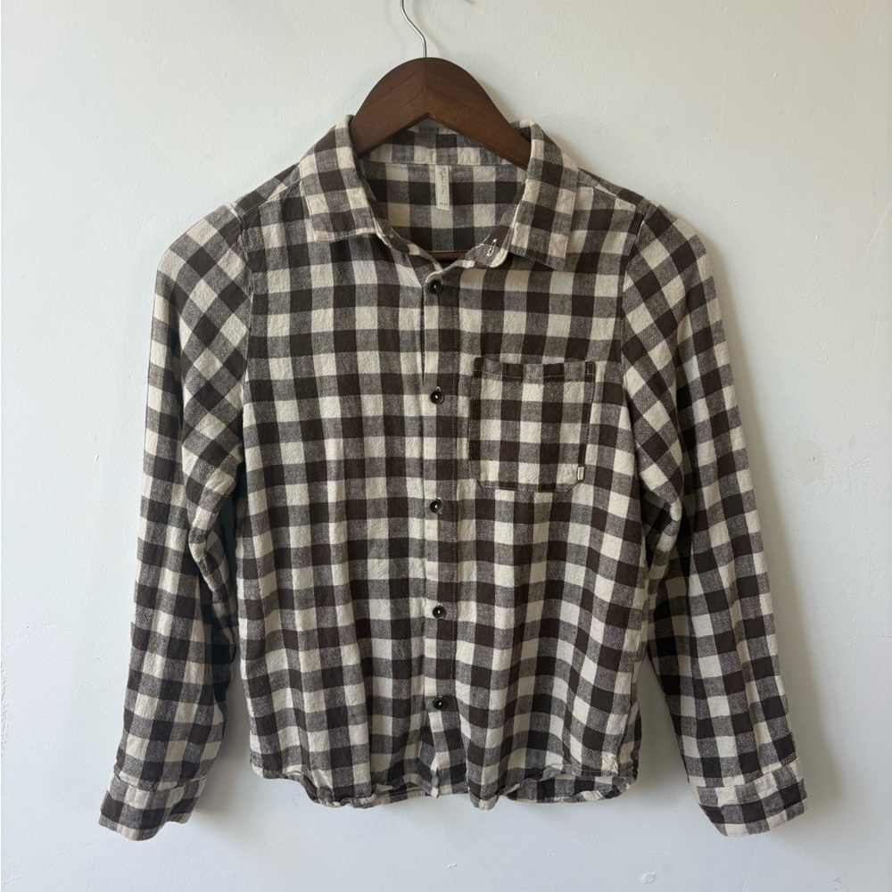 Rylee + Cru Boys Brown and Cream Plaid Button-Down Shirt